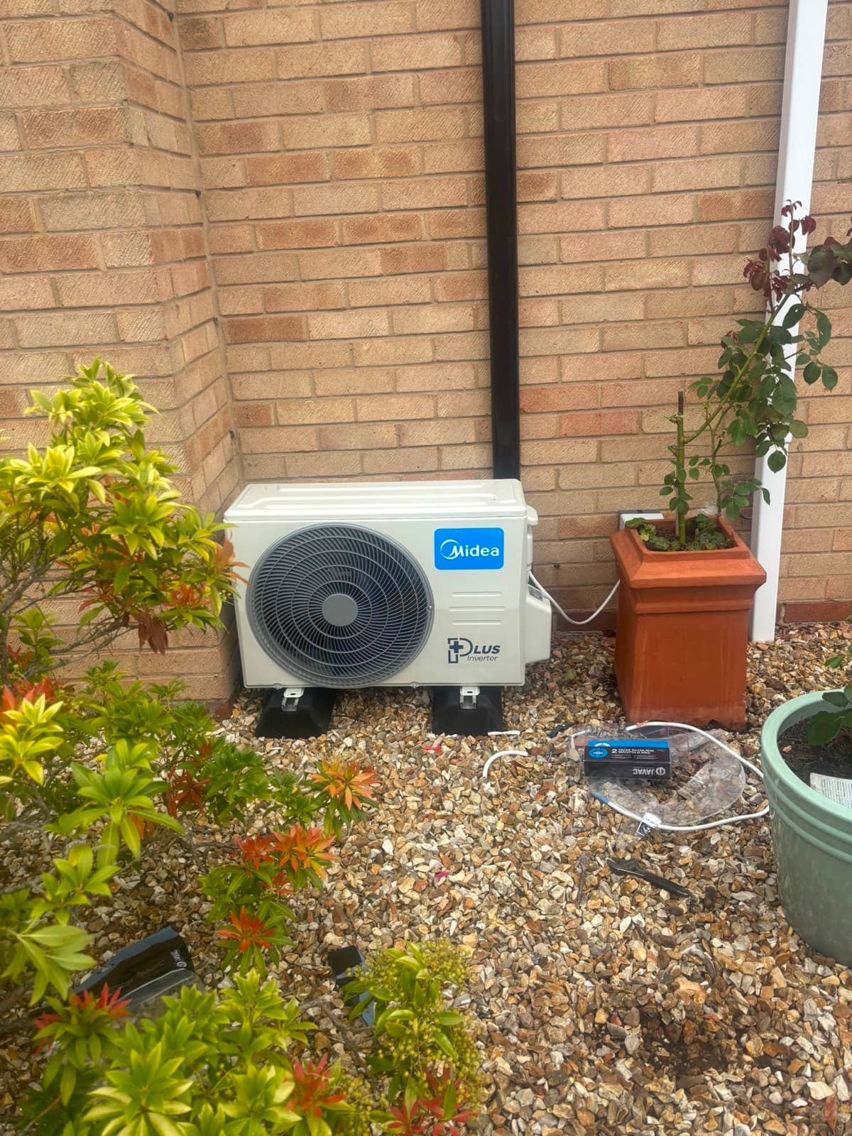 External air conditioning unit in a garden